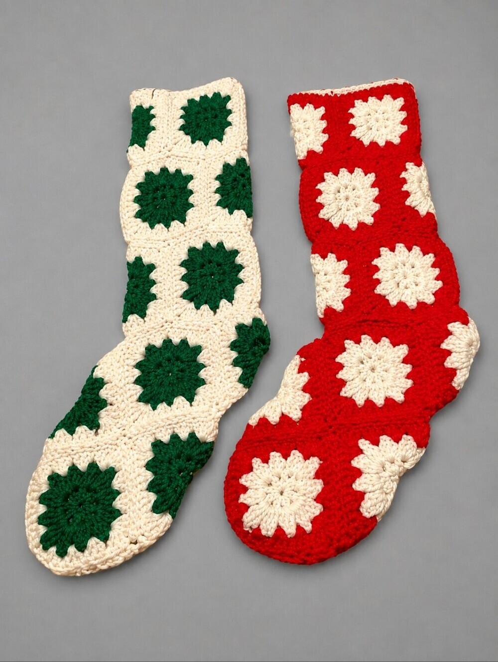 VTG HANDMADE Crochet Granny Square Patchwork Christmas Stockings